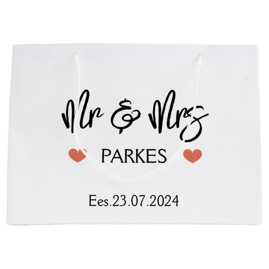 Gepersonaliseerde Mr & Mrs Wedding Day Gift Bag, b Groot Cadeauzakje (Voorkant)