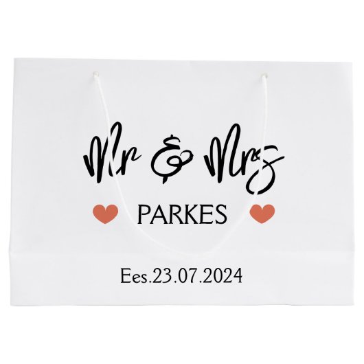 Gepersonaliseerde Mr & Mrs Wedding Day Gift Bag, b Groot Cadeauzakje (Achterkant)