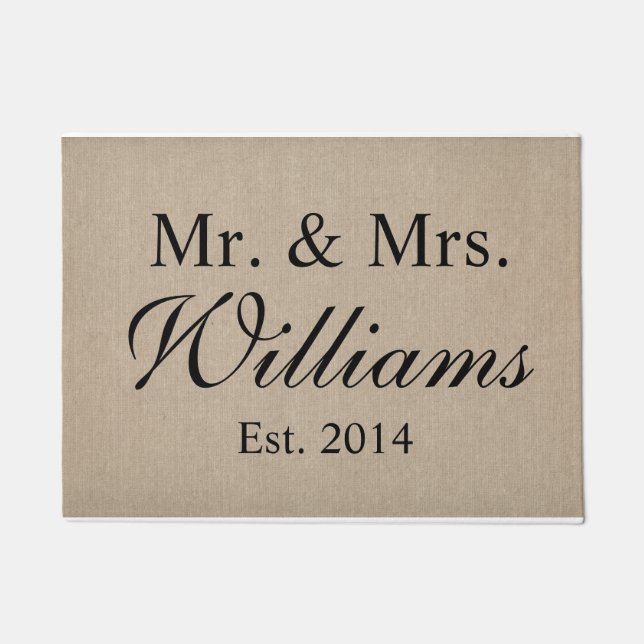 Gepersonaliseerde Mr. & Mrs Wedding Deurmat (Voorkant)