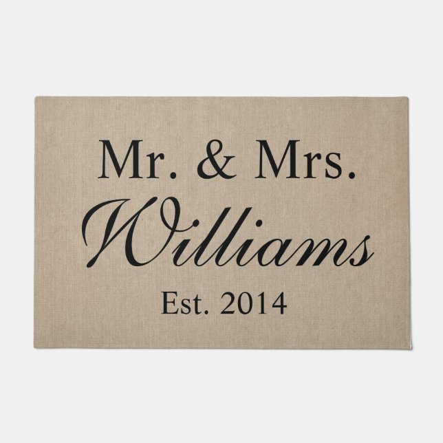 Gepersonaliseerde Mr. & Mrs Wedding Deurmat (Voorkant)