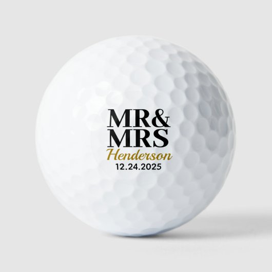 Gepersonaliseerde Mr & Mrs Wedding Favoriet Golfballen (Voorkant)