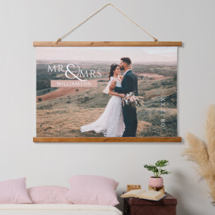 Gepersonaliseerde Mr & Mrs Wedding Photo Hanging T Hangend Wandkleed