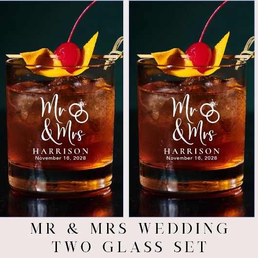Gepersonaliseerde Mr Mrs Wedding Whisky Glas