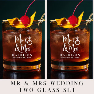 Gepersonaliseerde Mr Mrs Wedding Whisky Glas