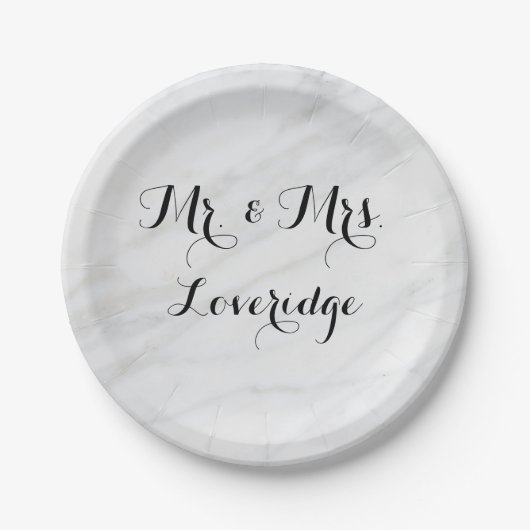 Gepersonaliseerde Mr. & Mrs White Gray Marble Papieren Bordje (Voorkant)