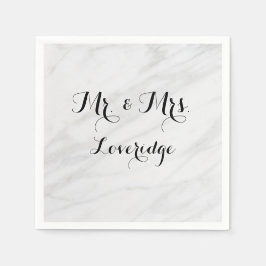 Gepersonaliseerde Mr. & Mrs White Gray Marble Servet (Voorkant)