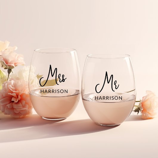Gepersonaliseerde Mr & Mrs wijnglazen Wijnglas Zonder Voet