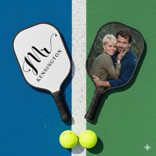 Gepersonaliseerde Mr Pas getrouwd Typografie Foto Pickleball Paddle