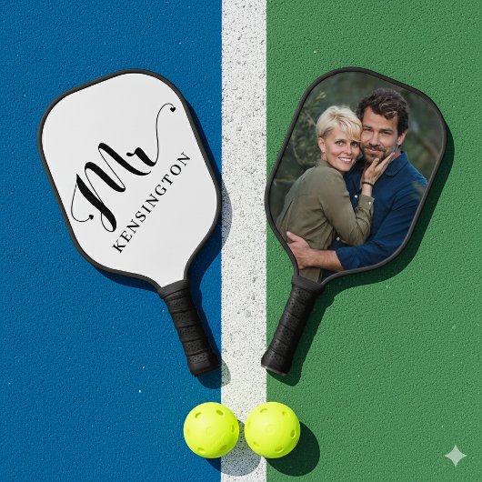 Gepersonaliseerde Mr Pas getrouwd Typografie Foto Pickleball Paddle