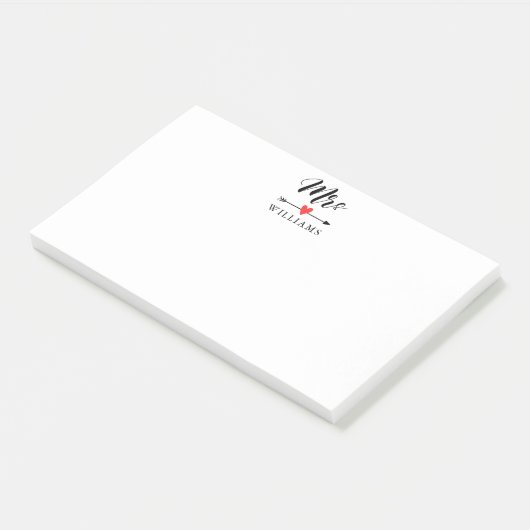Gepersonaliseerde Mrs. met Heart en Arrow Post-it® Notes (Schuin)