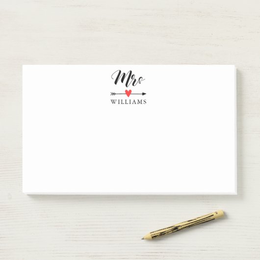 Gepersonaliseerde Mrs. met Heart en Arrow Post-it® Notes (Op bureau)