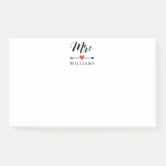 Gepersonaliseerde Mrs. met Heart en Arrow Post-it® Notes (Voorkant)