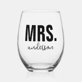 Gepersonaliseerde MRS Naam Bruiloft Pas getrouwd Wijnglas Zonder Voet (Voorkant)