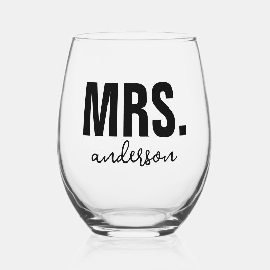 Gepersonaliseerde MRS Naam Bruiloft Pas getrouwd Wijnglas Zonder Voet (Voorkant)