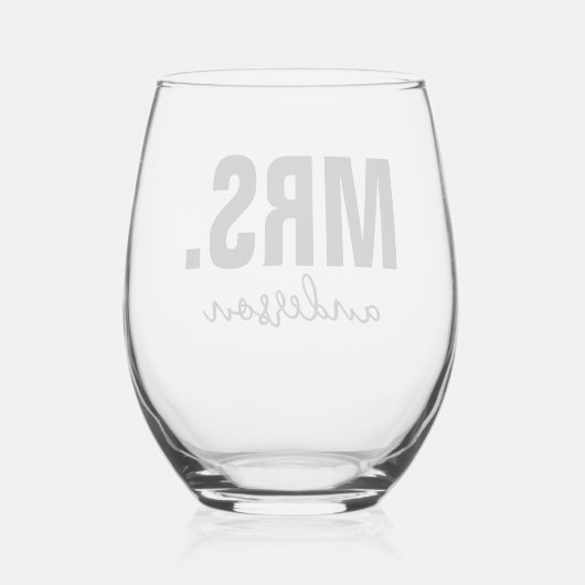 Gepersonaliseerde MRS Naam Bruiloft Pas getrouwd Wijnglas Zonder Voet (Achterkant)
