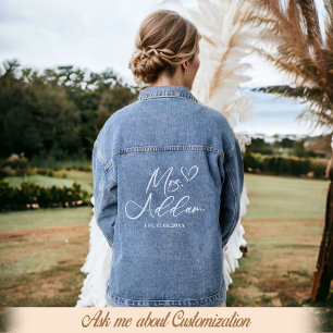 Gepersonaliseerde Mrs Script Bride's Naam Bruiloft Denim Jacket