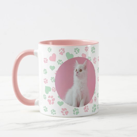 Gepersonaliseerde Mug Cat Paw Prints en Hartpatroo Mok (Links)