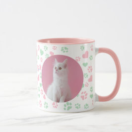 Gepersonaliseerde Mug Cat Paw Prints en Hartpatroo Mok