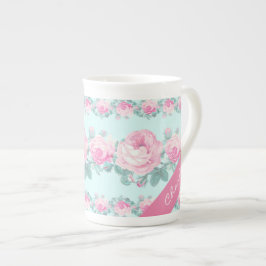 Gepersonaliseerde mug shabby chic floral gift voor porselein kop