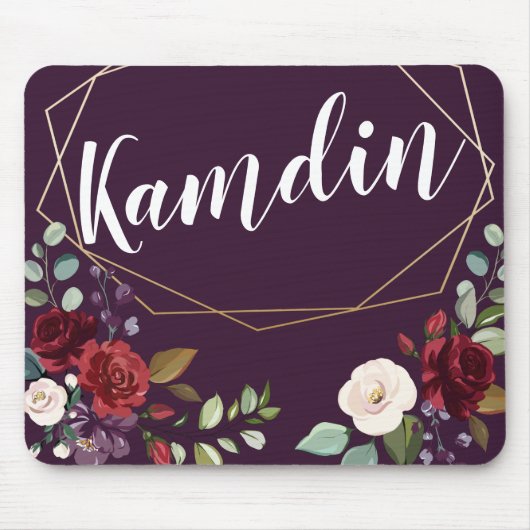 Gepersonaliseerde Muismat Plum Paarse Rozen Gold G (Voorkant)