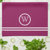 Gepersonaliseerde Mulberry kleur met witte lijnen Theedoek (Gevouwen)