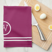 Gepersonaliseerde Mulberry kleur met witte lijnen Theedoek (Quarter Fold)