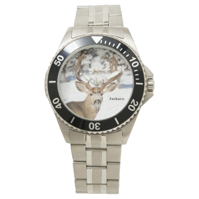 Gepersonaliseerde Mule Deer Buck Horloge (Voorkant)