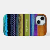 Gepersonaliseerde multi-color strepen iPhone 15 case (Achterkant horizontaal)