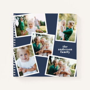 Gepersonaliseerde multi foto blauw elegant modern notitieboek