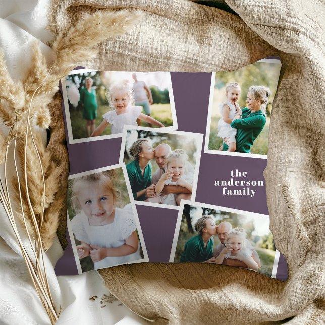 Gepersonaliseerde multi foto paarse elegant modern kussen (Creator heeft geüpload)