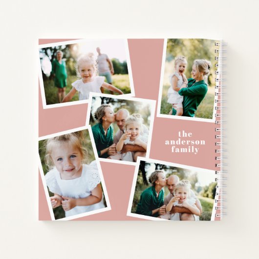 Gepersonaliseerde multi foto roze blush elegant mo notitieboek (Achterkant)