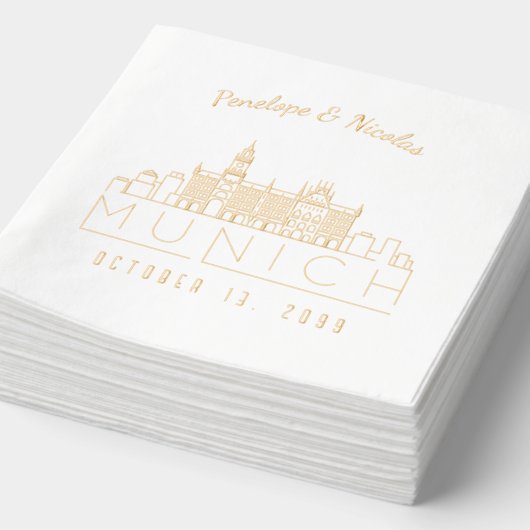 Gepersonaliseerde Munich Wedding Napkins Gold Foli Folie Servetten (Detail)