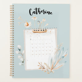 Gepersonaliseerde Munt en Gouden Bloemen Planner