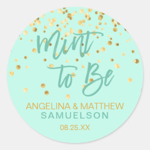 Gepersonaliseerde MUNT OM Gouden Confetti Bruiloft Ronde Sticker