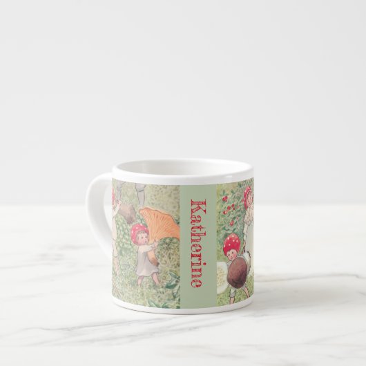 Gepersonaliseerde Mushroom Fairytale Elsa Beskow M Espresso Kop (Links)