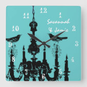 Gepersonaliseerde Mustard Yellow Chandelier Bird C Vierkante Klok (Voorkant)