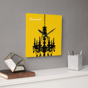 Gepersonaliseerde Mustard Yellow Chandelier Clock Vierkante Klok