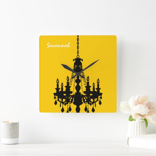 Gepersonaliseerde Mustard Yellow Chandelier Clock Vierkante Klok (Huis)