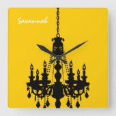 Gepersonaliseerde Mustard Yellow Chandelier Clock Vierkante Klok (Voorkant)