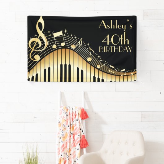Gepersonaliseerde muziek verjaardagsbanner spandoek (Insitu)