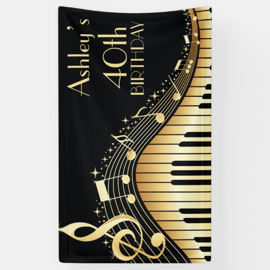 Gepersonaliseerde muziek verjaardagsbanner spandoek (Verticaal)