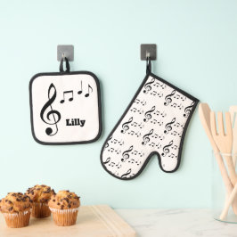 Gepersonaliseerde Muzieknoten Ovenwant & Pannenlap Set