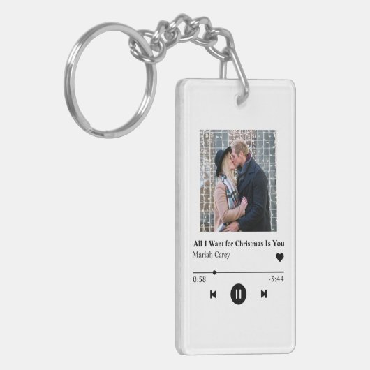 Gepersonaliseerde muziekspeler Kerstcadeau Sleutelhanger (Voorkant Links)
