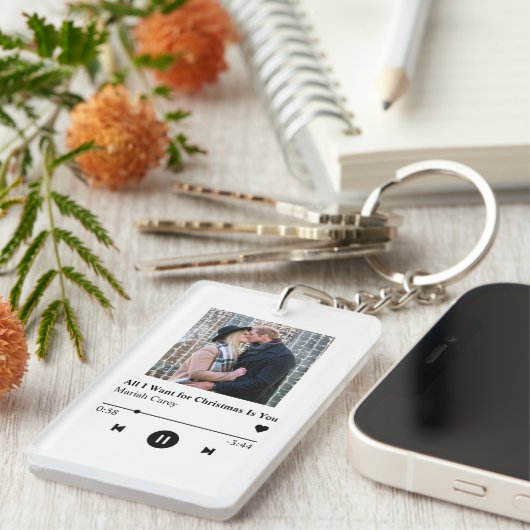 Gepersonaliseerde muziekspeler Kerstcadeau Sleutelhanger (Voorkant Rechts)