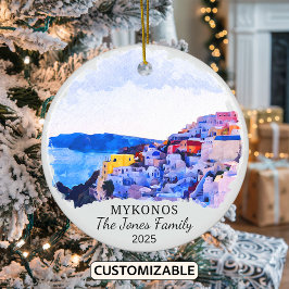 Gepersonaliseerde Mykonos Ornament, Griekenland Keramisch Ornament