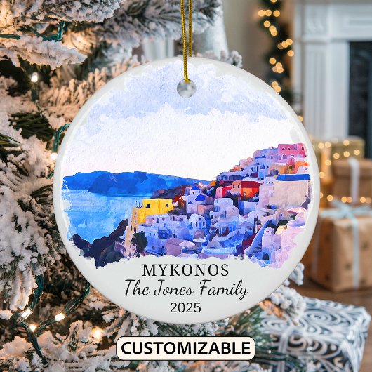 Gepersonaliseerde Mykonos Ornament, Griekenland Keramisch Ornament