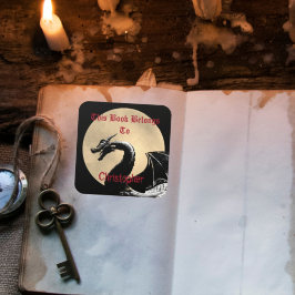 Gepersonaliseerde Mythische Drakenboekplaat Vierkante Sticker