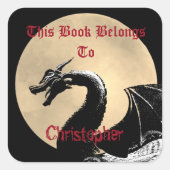 Gepersonaliseerde Mythische Drakenboekplaat Vierkante Sticker (Voorkant)
