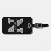 Gepersonaliseerde N Initiaal Silver Monogram Jouw  Bagagelabel (Voorkant horizontaal)