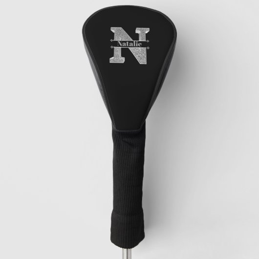Gepersonaliseerde N Initiaal Silver Monogram Jouw  Golfheadcover (Voorkant)